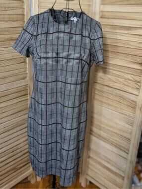 Calvin Klein Knit A Line Dress Size 10 Black White Geometric Stretch Zipped Back